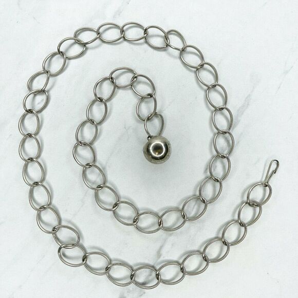 Silver Tone Simple Ball Charm Metal Chain Link Belt Extra Small/Small (XS/S) ✨ - Picture 1 of 10